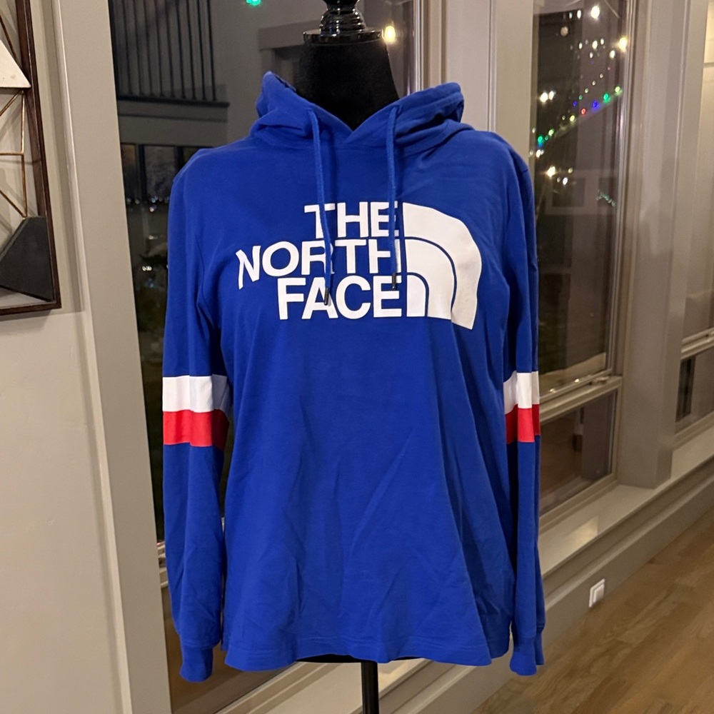 The North Face Royal Blue Hoodie with Red and White Accents